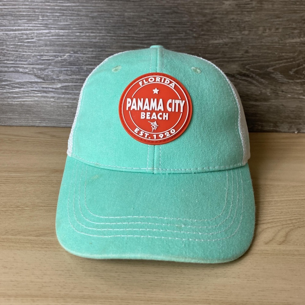 Panama City Beach Hat Cap Snap Back Green White Mesh Trucker Patch Mens Florida